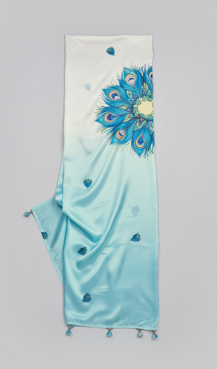 Sky Blue Semi Dola Silk Saree ready pallu .
