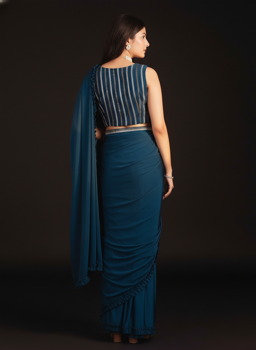 Elegan blue  Ready-to-Wear Saree for Weddings | Instant Festive Drape