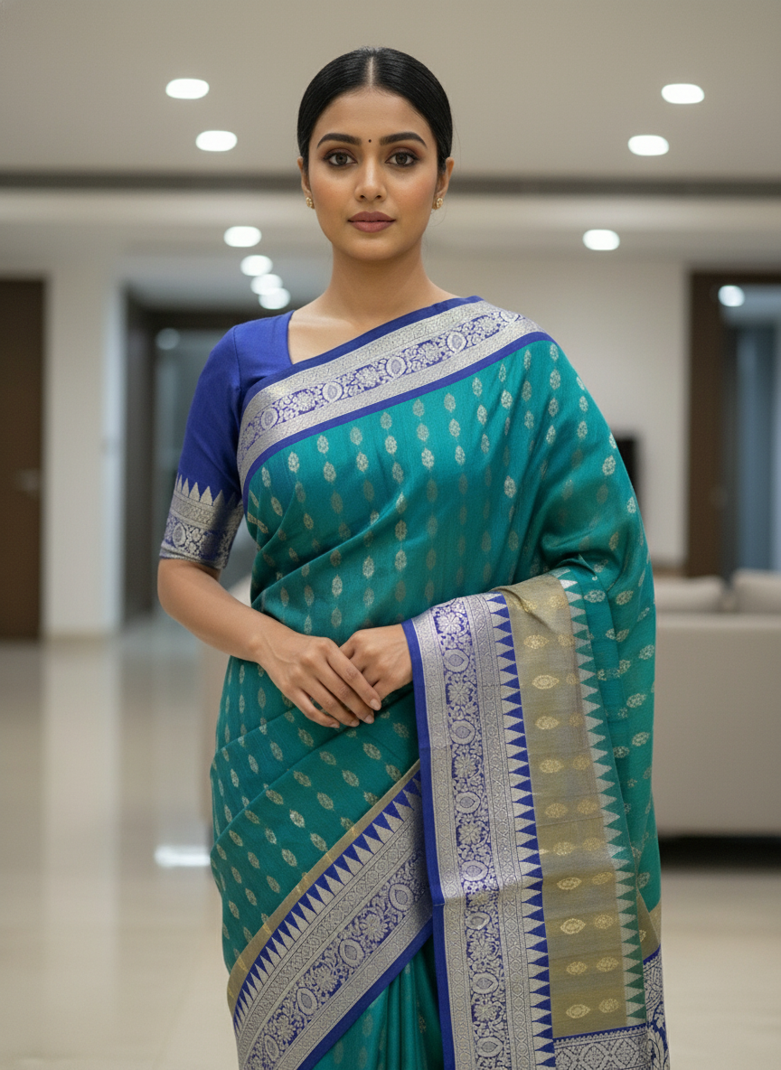 Peacock blue Pure Kancheepuram Silk Saree |AS-0086