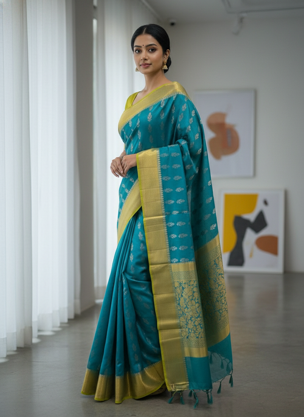 Peacock blue Pure Kancheepuram Silk Saree |AS-0081