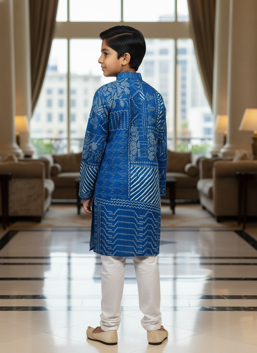 Boys' Blue Printed Kurta Pajama Set | Festive Ethnic Wear