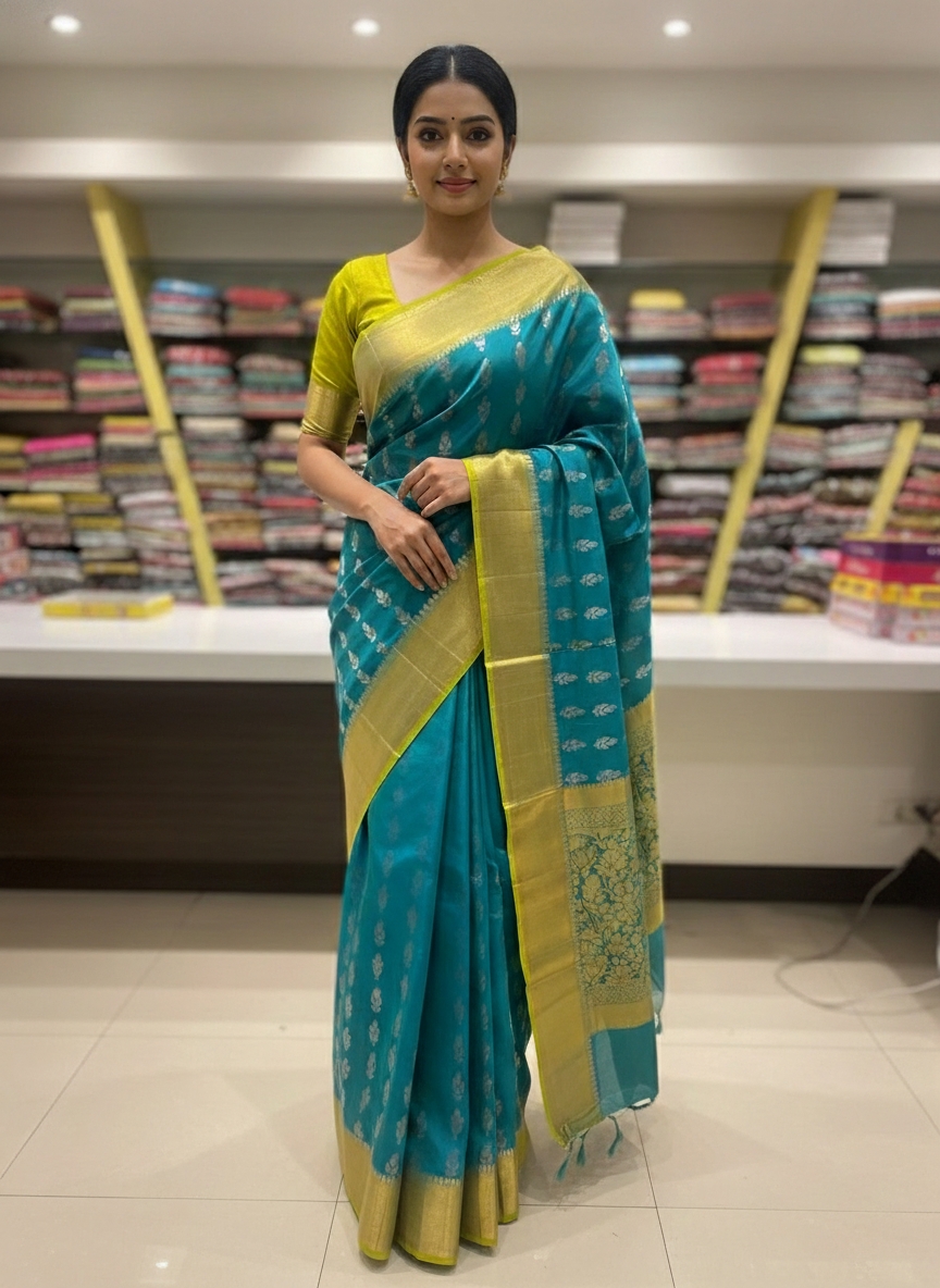 Peacock blue Pure Kancheepuram Silk Saree |AS-0081