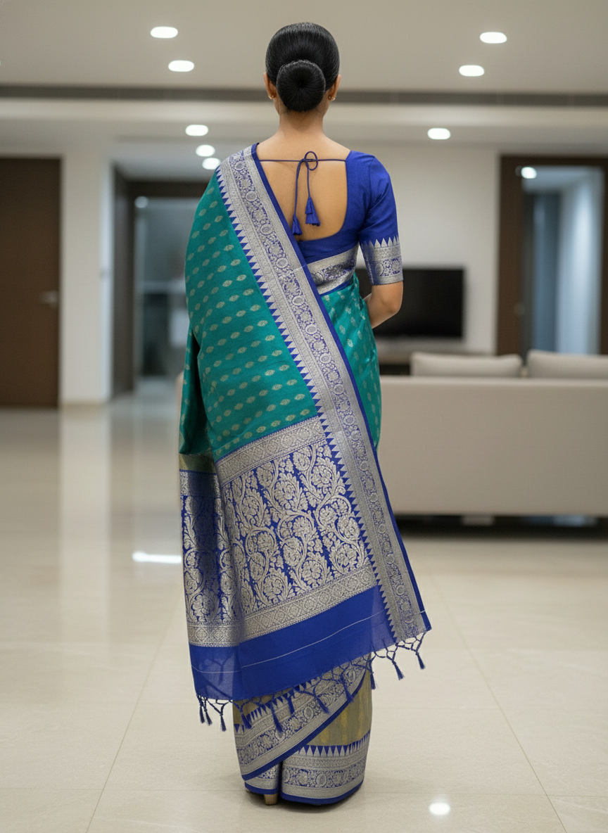 Peacock blue Pure Kancheepuram Silk Saree |AS-0086