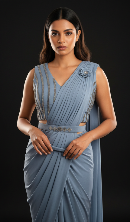 Blue Ready to wear saree with stitched blouse