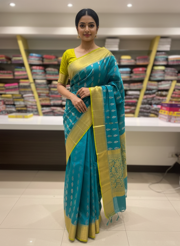 Peacock blue Pure Kancheepuram Silk Saree |AS-0081