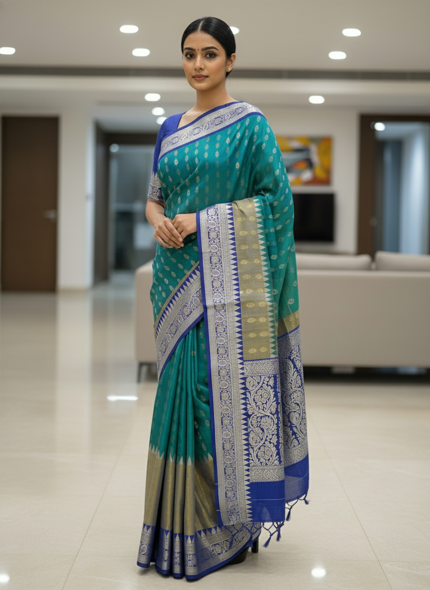 Peacock blue Pure Kancheepuram Silk Saree |AS-0086
