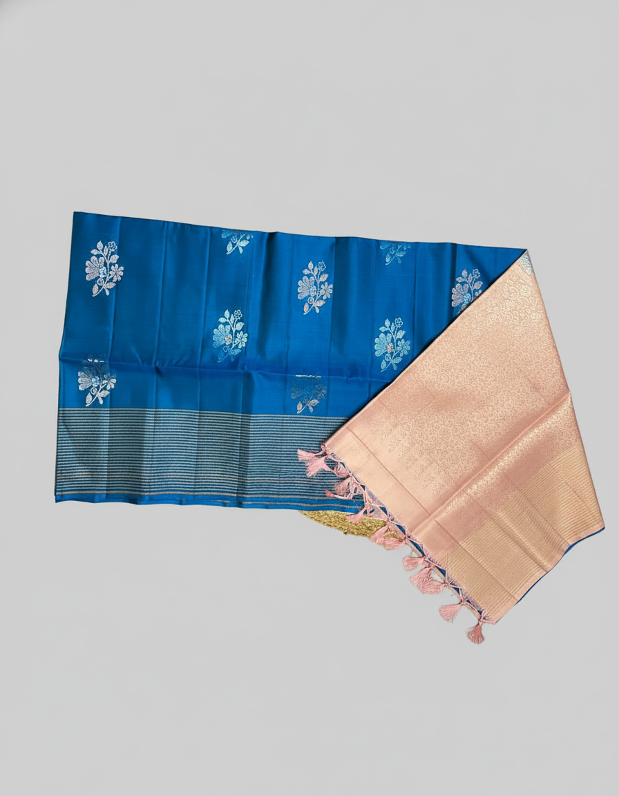 Navy Blue Handloom Silk Saree with Zari Border| AS-004