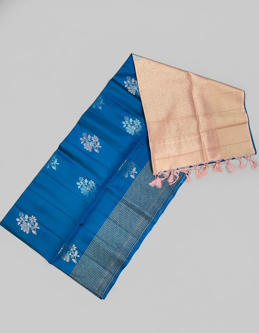 Navy Blue Handloom Silk Saree with Zari Border| AS-004