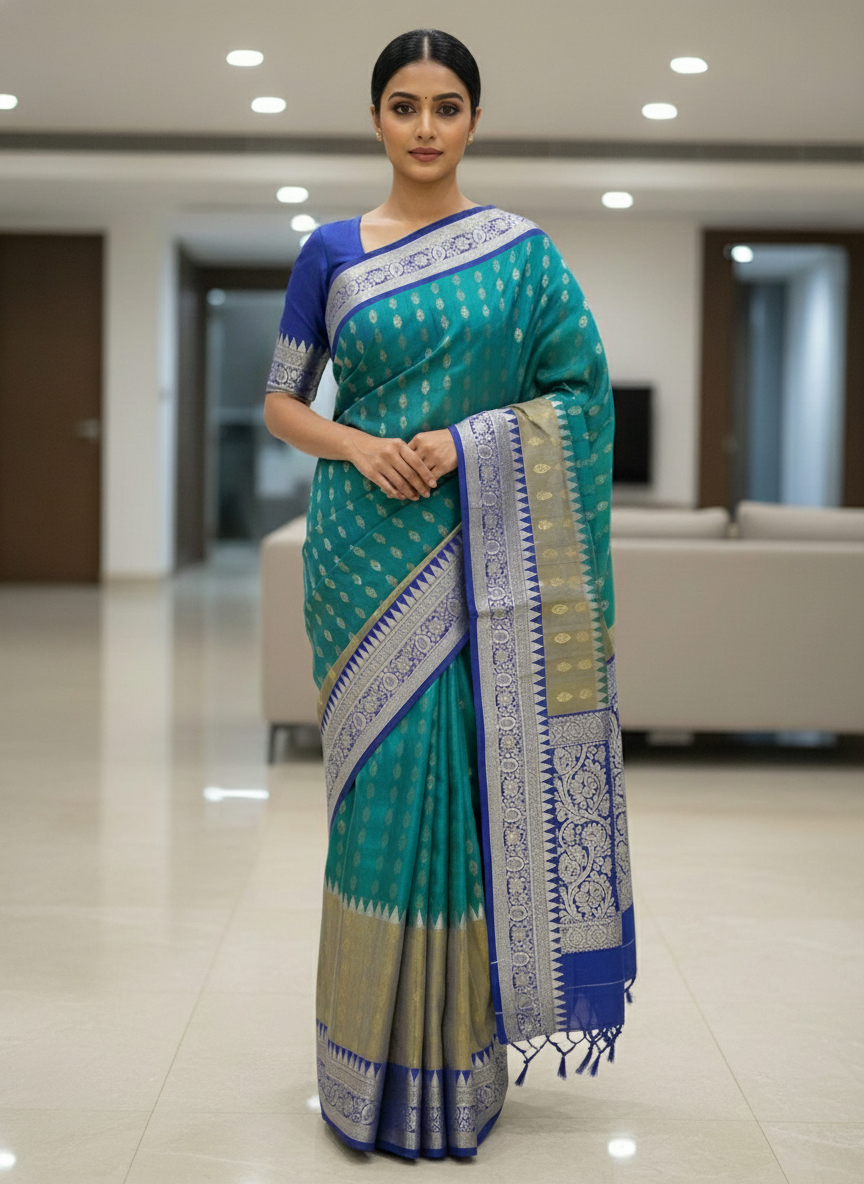 Peacock blue Pure Kancheepuram Silk Saree |AS-0086