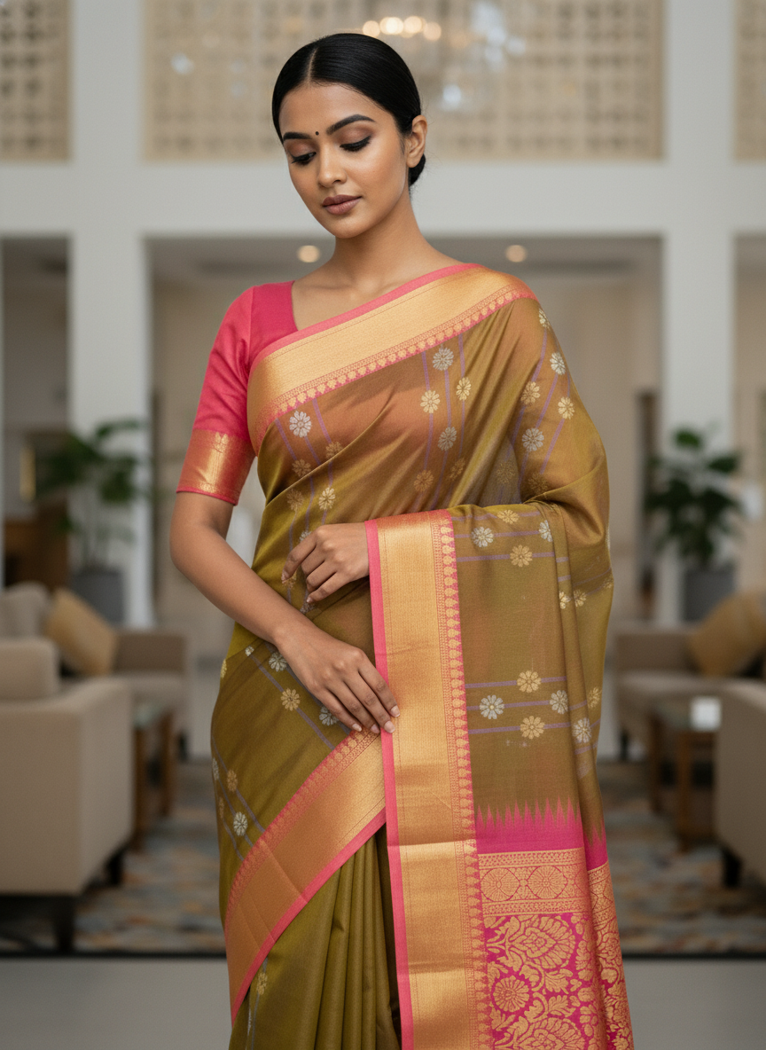 Parrot green Pure Kancheepuram Silk Saree |AS-0082