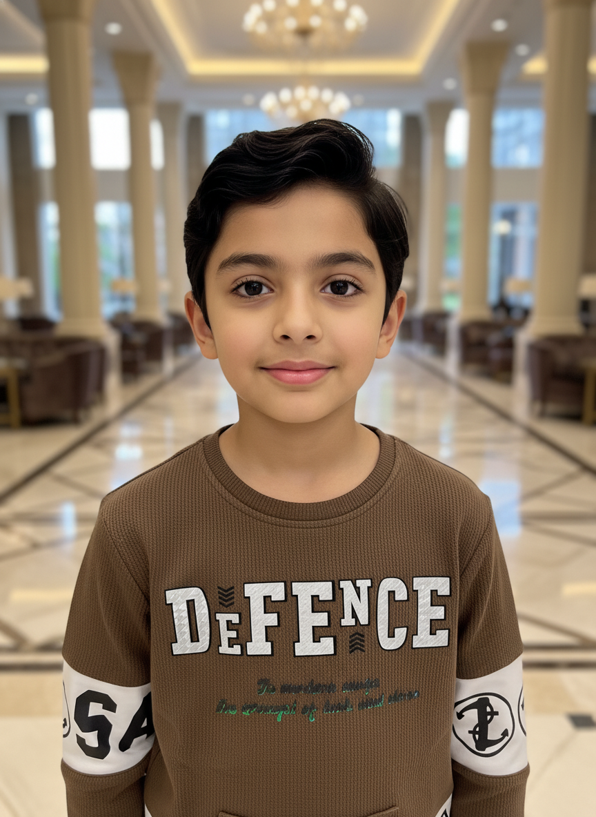 Boys' Brown Graphic Ribbed Sweatshirt 5086