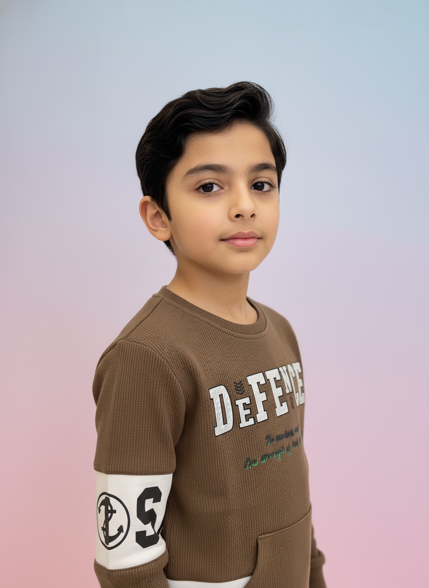Boys' Brown Graphic Ribbed Sweatshirt 5086
