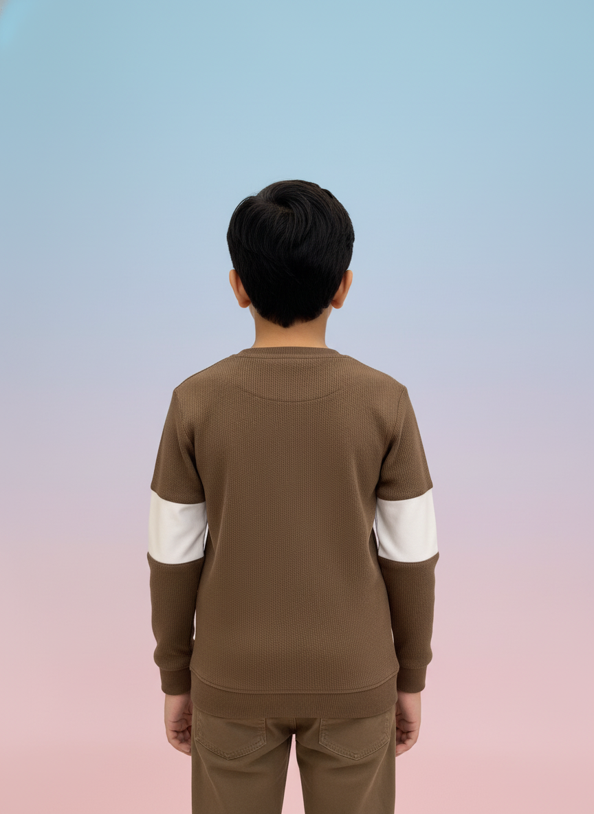Boys' Brown Graphic Ribbed Sweatshirt 5086