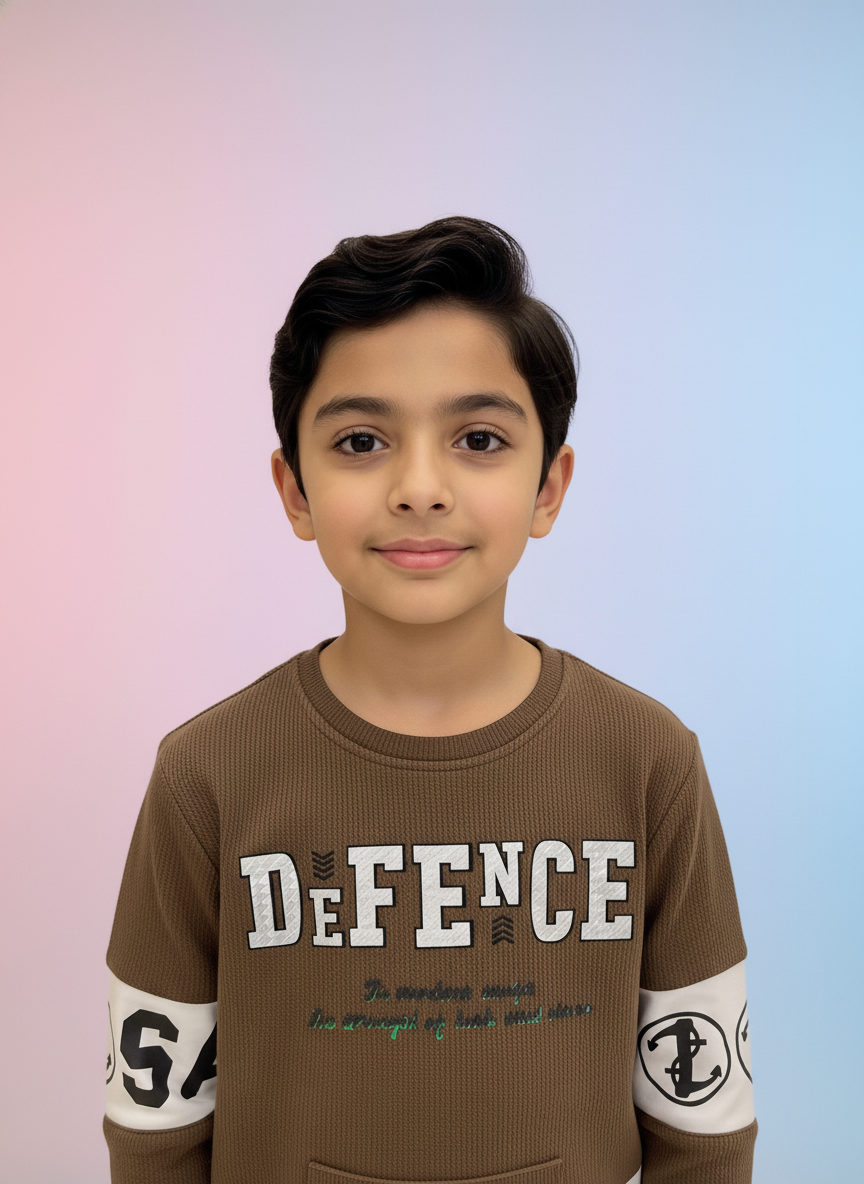 Boys' Brown Graphic Ribbed Sweatshirt 5086