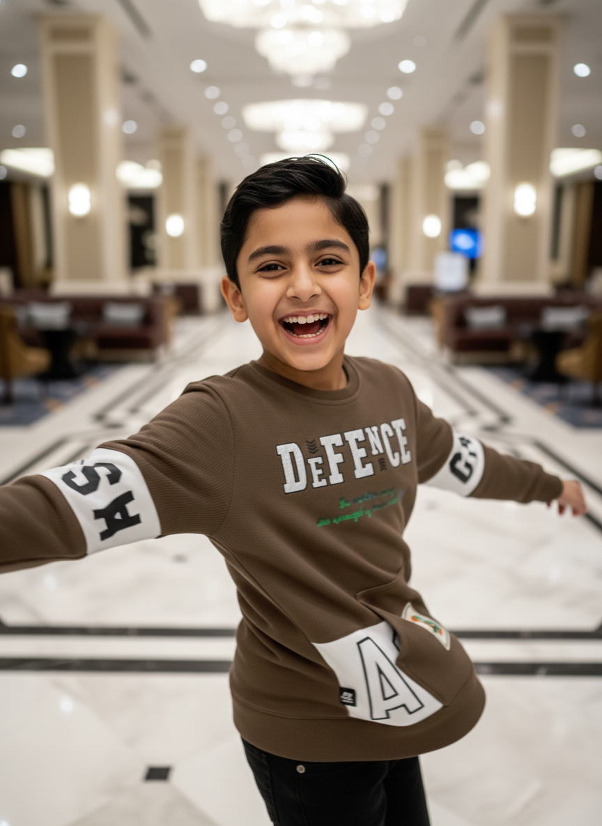 Boys' Brown Graphic Ribbed Sweatshirt 5086