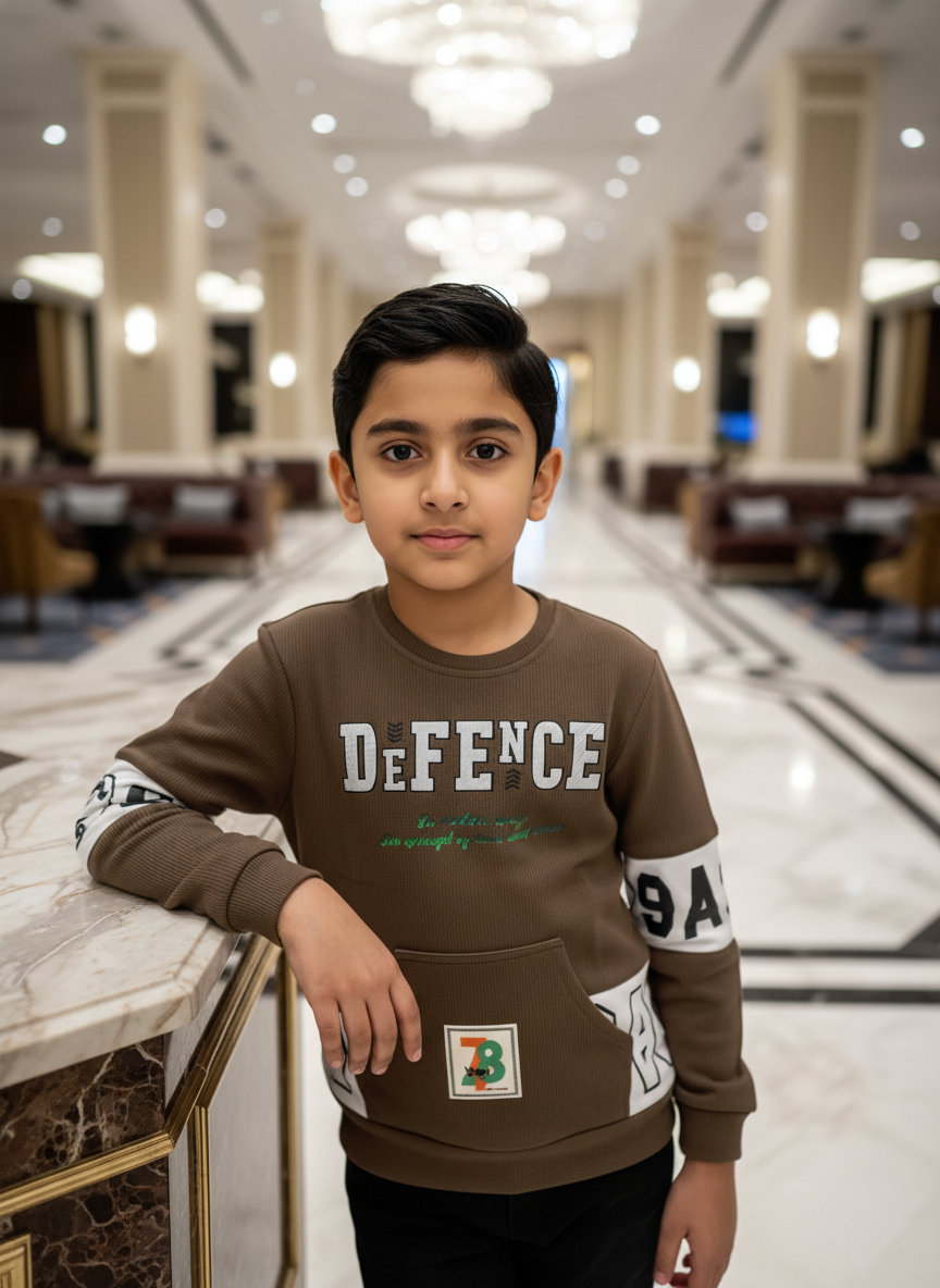 Boys' Brown Graphic Ribbed Sweatshirt 5086