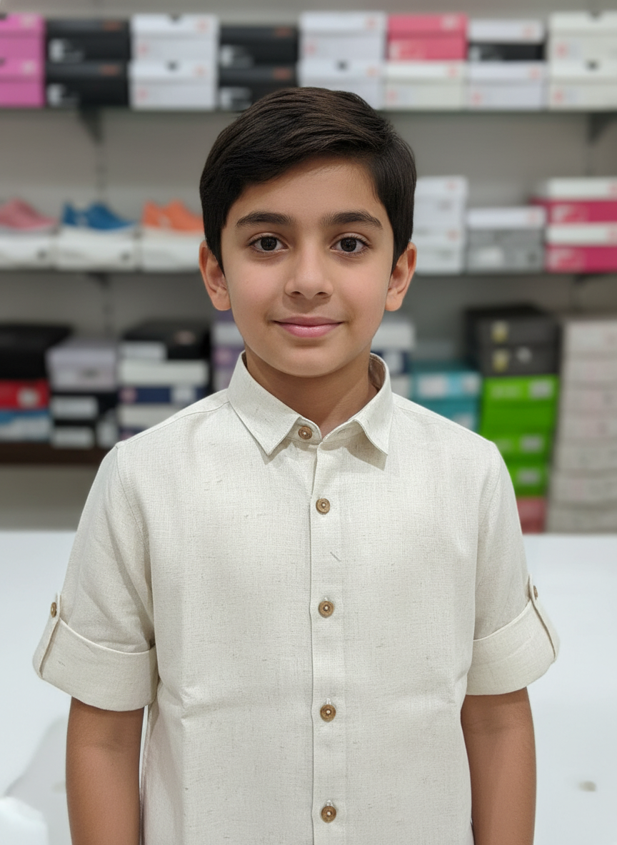 Boys Cream Linen-Look Shirt | 7311