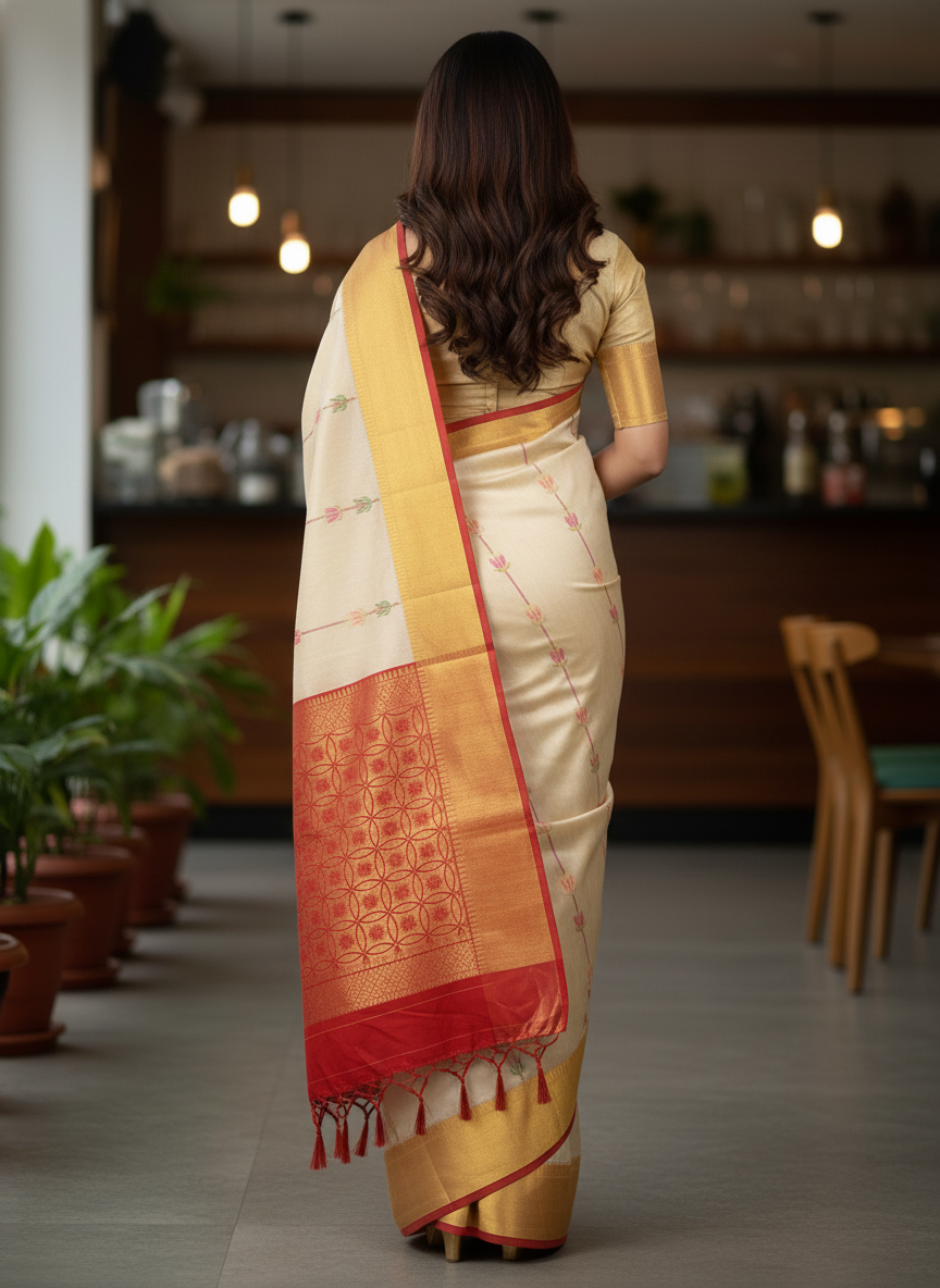Cream Pure Kancheepuram Silk Saree |AS-0075