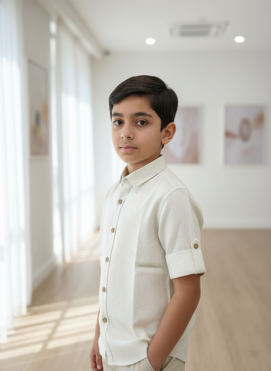 Boys Cream Linen-Look Shirt | 7311