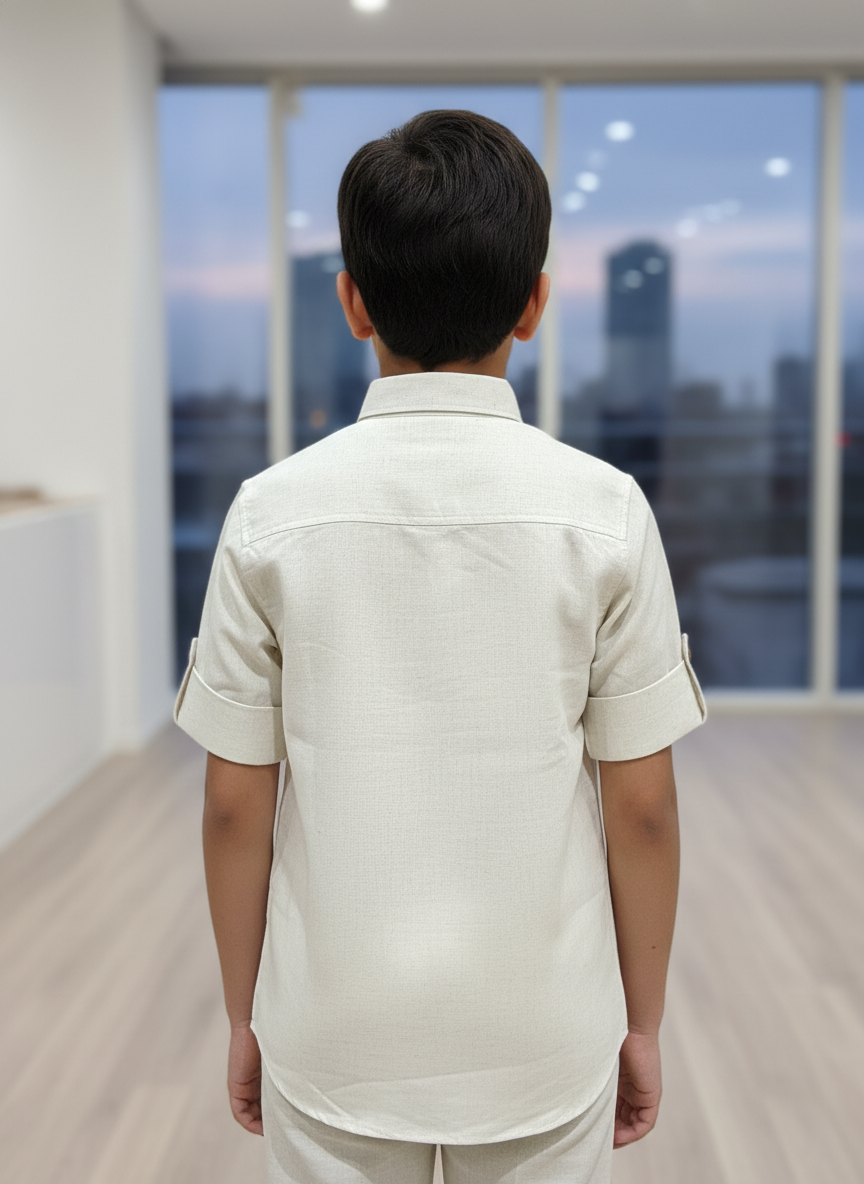 Boys Cream Linen-Look Shirt | 7311
