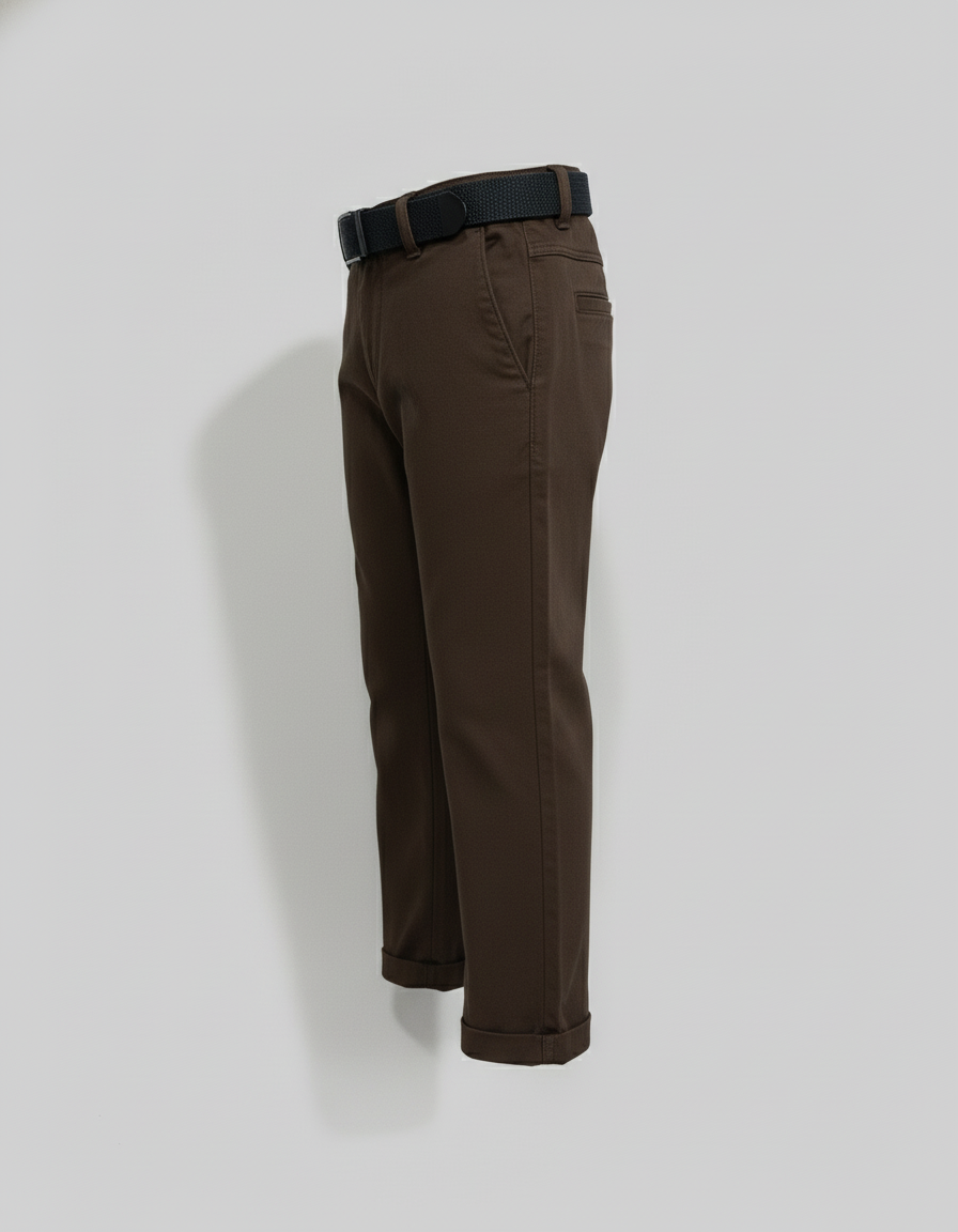 Boys' Soft Stretch Khaki Chinos with Black Belt | 5532