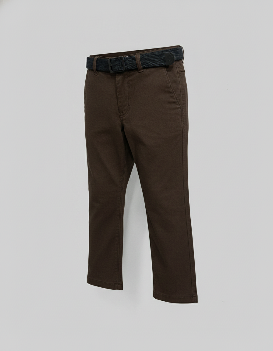 Boys' Soft Stretch Khaki Chinos with Black Belt | 5532