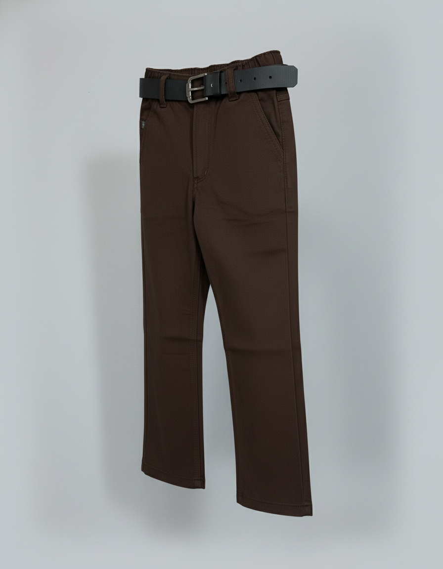 Boys' Soft Stretch Khaki Chinos with Black Belt | 5532