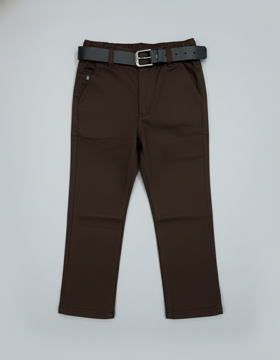 Boys' Soft Stretch Khaki Chinos with Black Belt | 5532