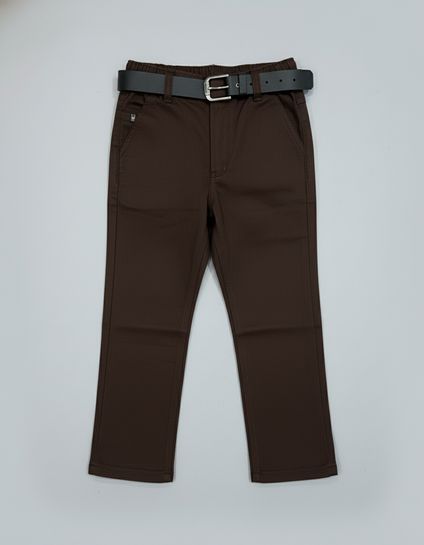 Boys' Soft Stretch Khaki Chinos with Black Belt | 5532