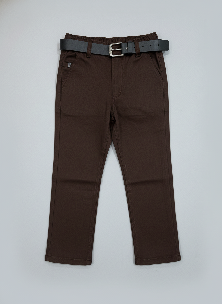 Boys' Soft Stretch Khaki Chinos with Black Belt | 5532