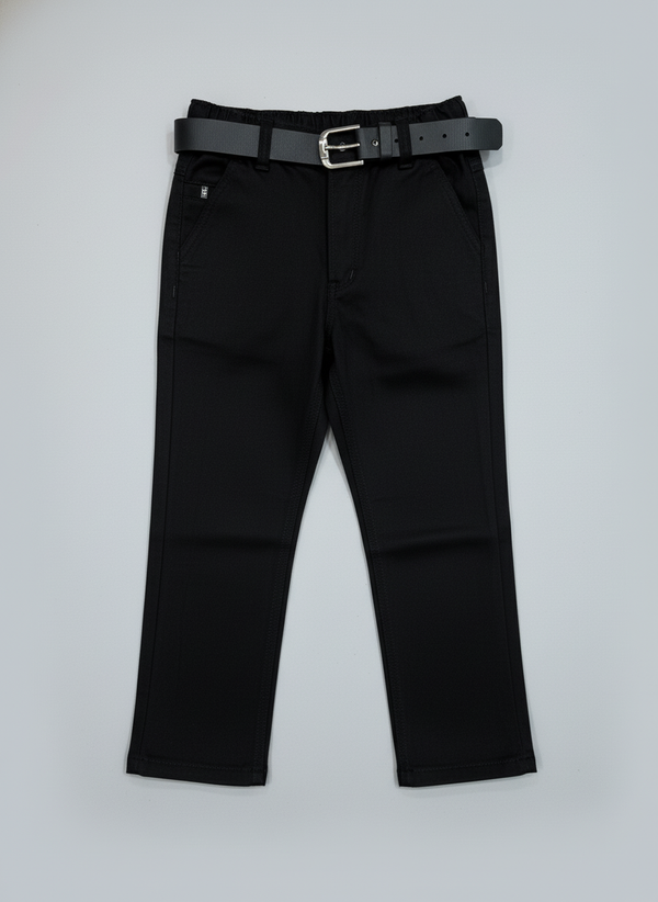 Kids Black Straight Leg Chinos/Pants with belt| 4103