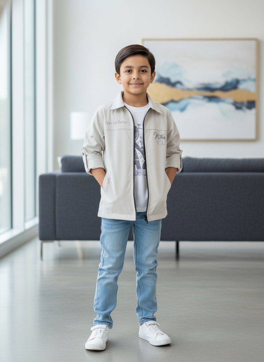 Kids Full Sleeves Cream Graphical Shirt-3312