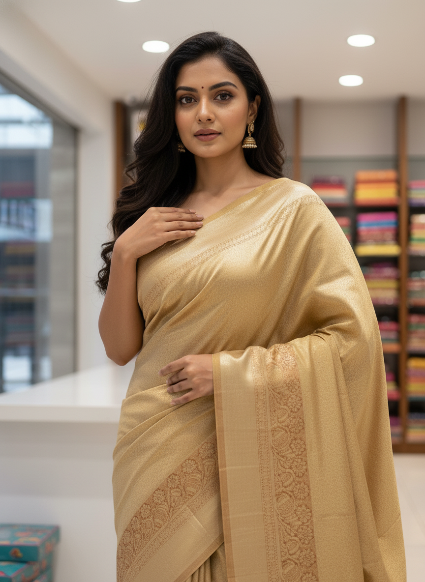 Gold Semi silk Kanchipuram With Butta Design| AS-00140