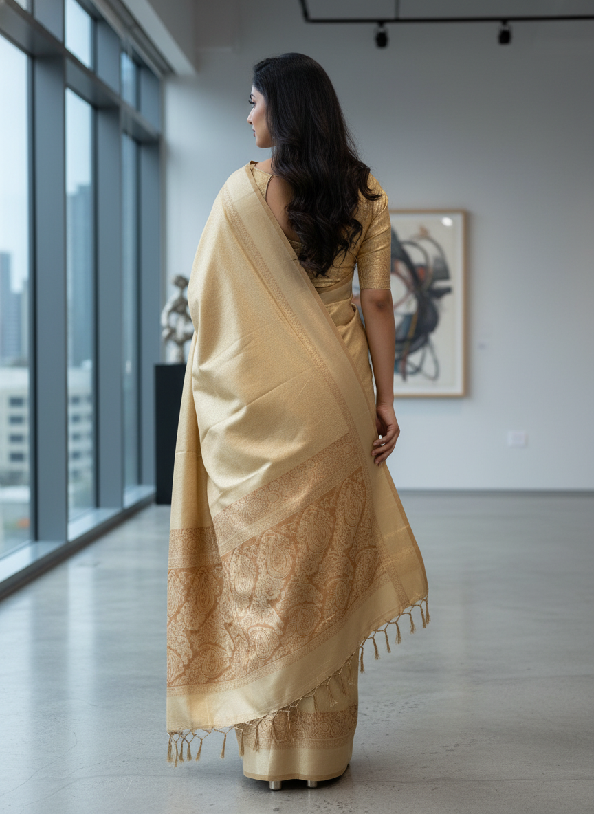 Gold Semi silk Kanchipuram With Butta Design| AS-00140