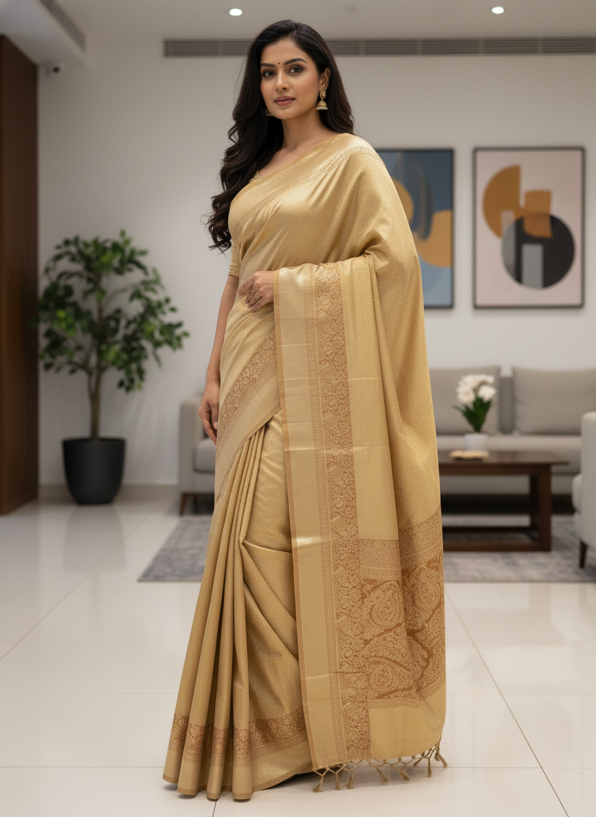 Gold Semi silk Kanchipuram With Butta Design| AS-00140