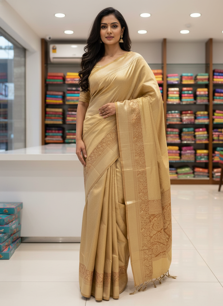 Gold Semi silk Kanchipuram With Butta Design| AS-00140