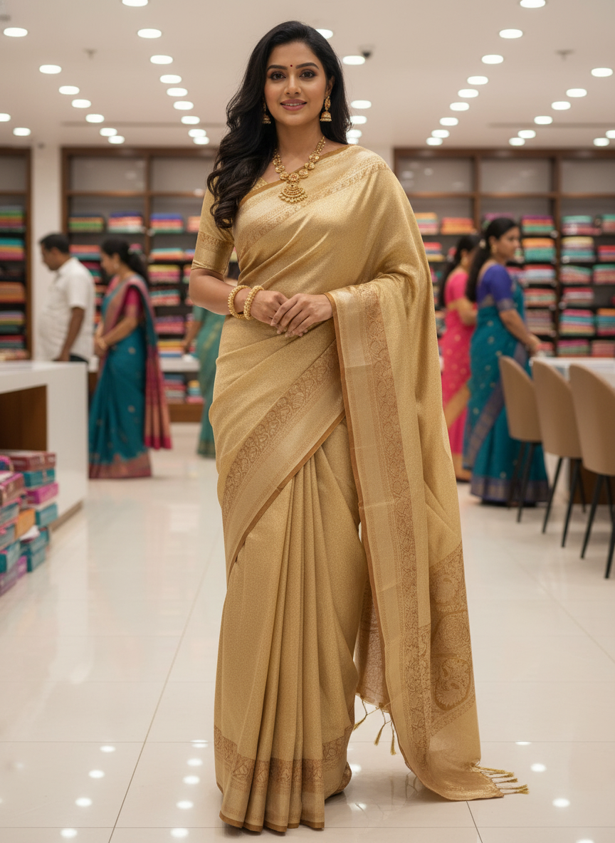 Gold Semi silk Kanchipuram With Butta Design| AS-00140