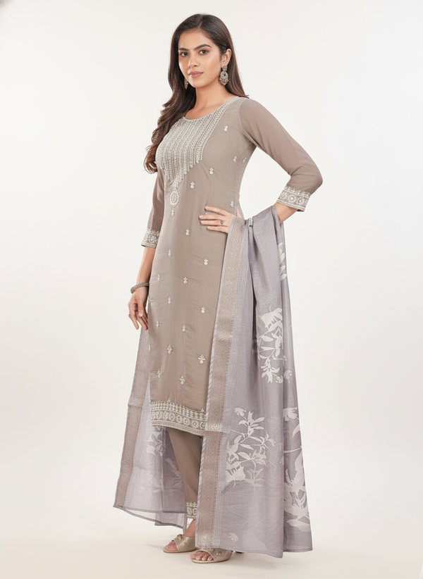 Golden Cotton Straight Kurta with Temple Embroidery