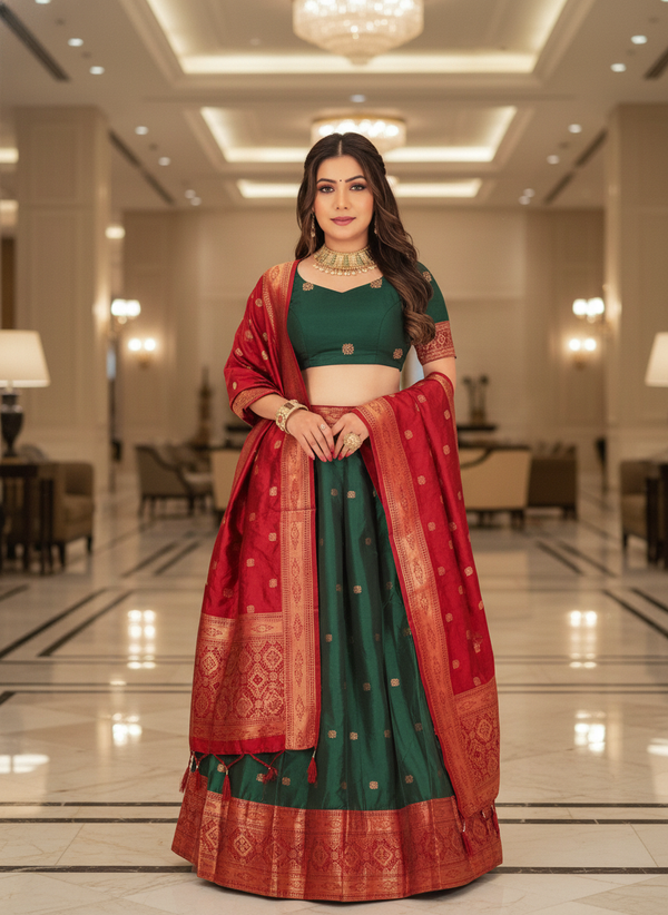 Women's Silk  Kanjivaram Style Lehenga | 6004
