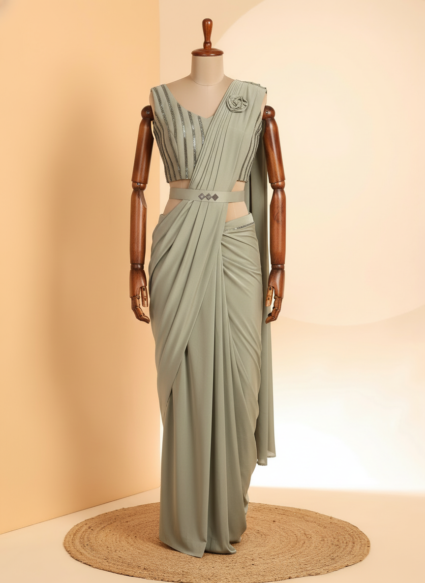 Light Green Ready to wear saree|02