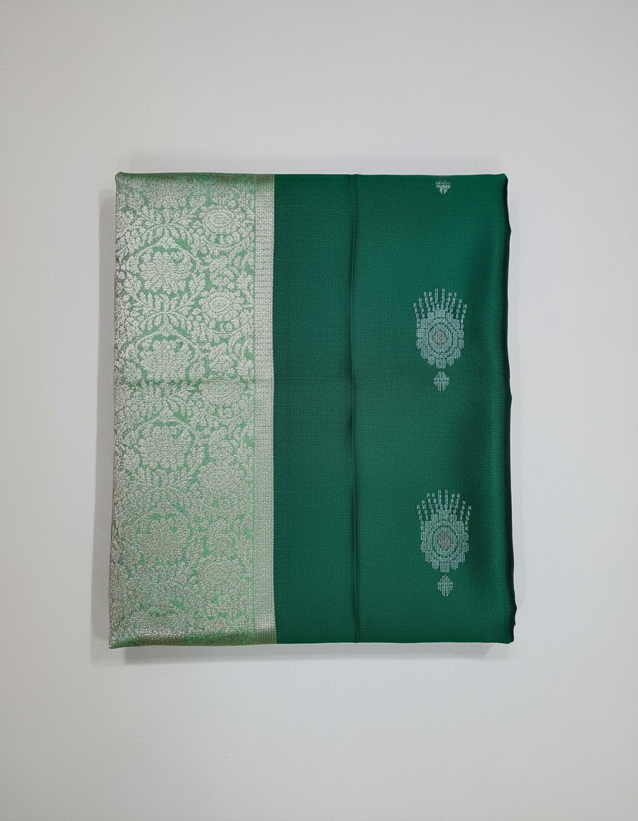 BOTLE Green Handloom Silk Saree with Zari Border|AS-002
