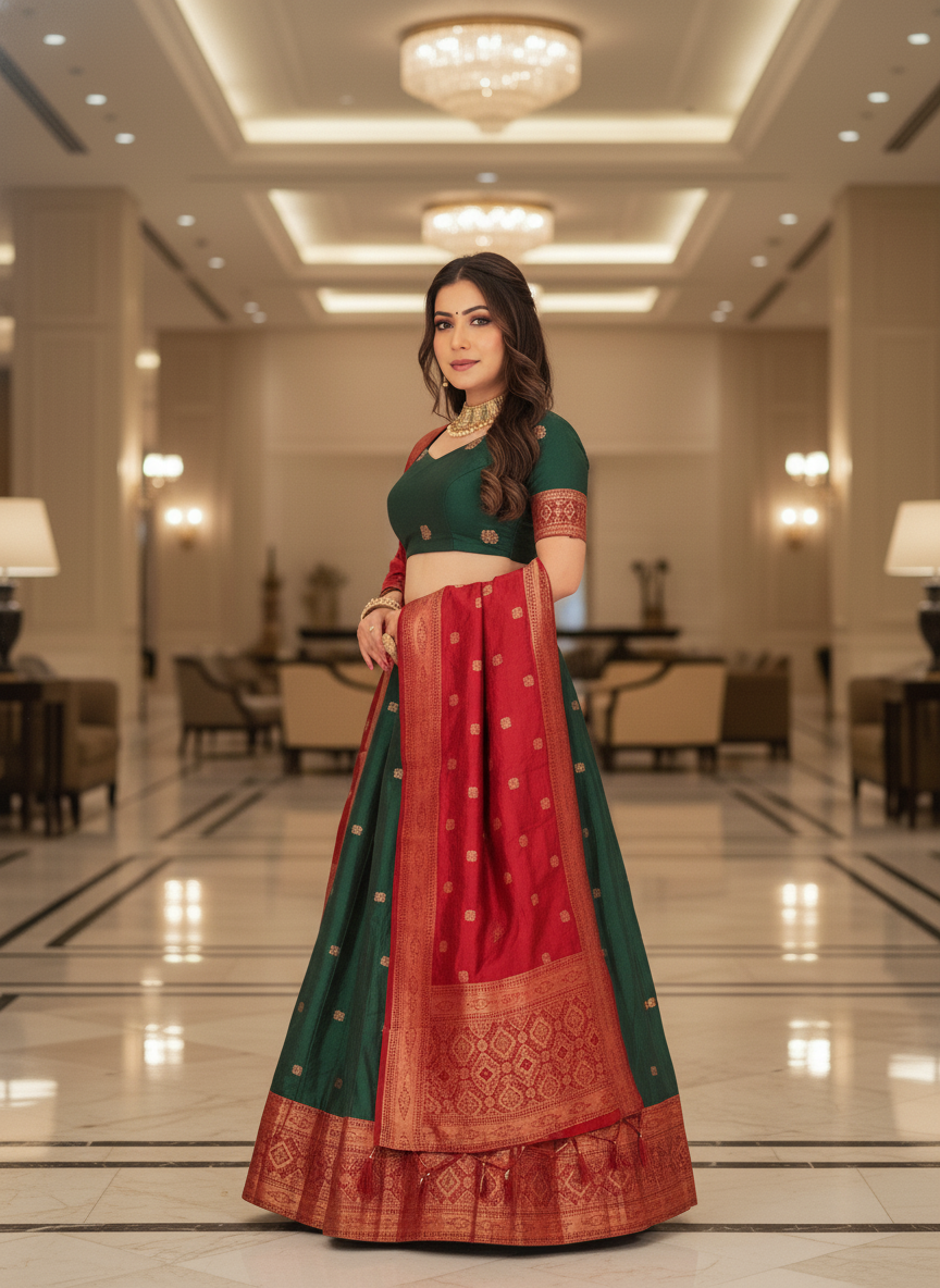 Women's Silk  Kanjivaram Style Lehenga | 6004