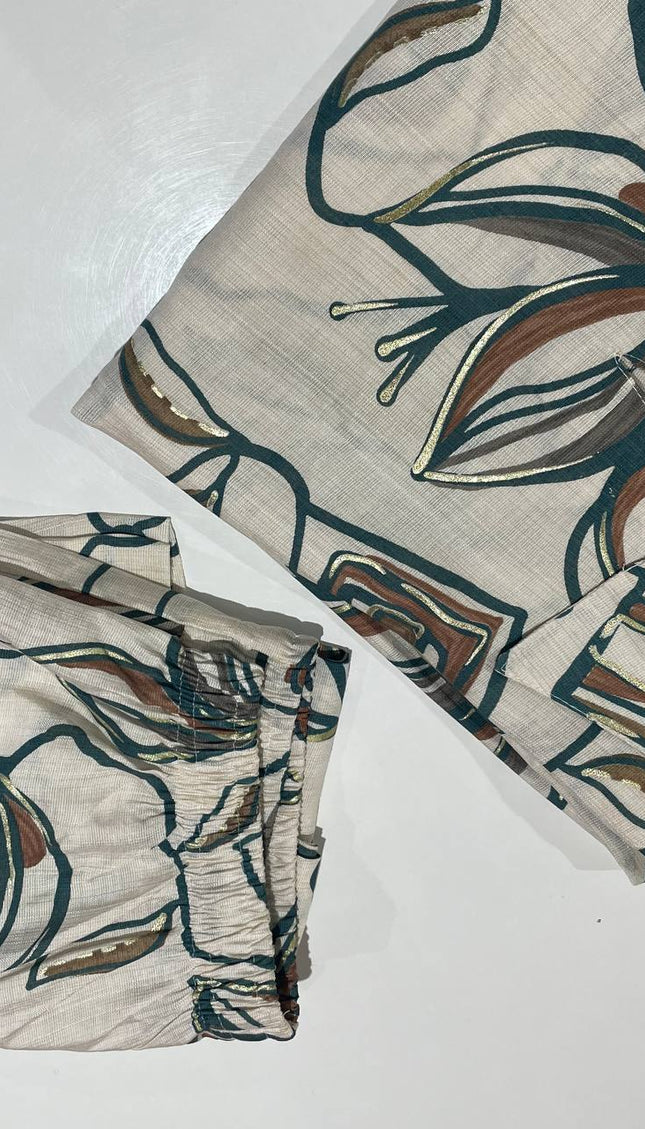 Green and white  cotton Printed Co-Ord Set For Women|K5_2