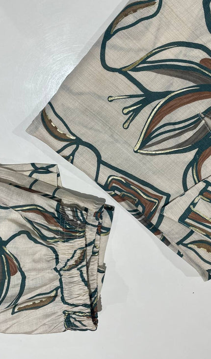 Green and white  cotton Printed Co-Ord Set For Women|K5_2