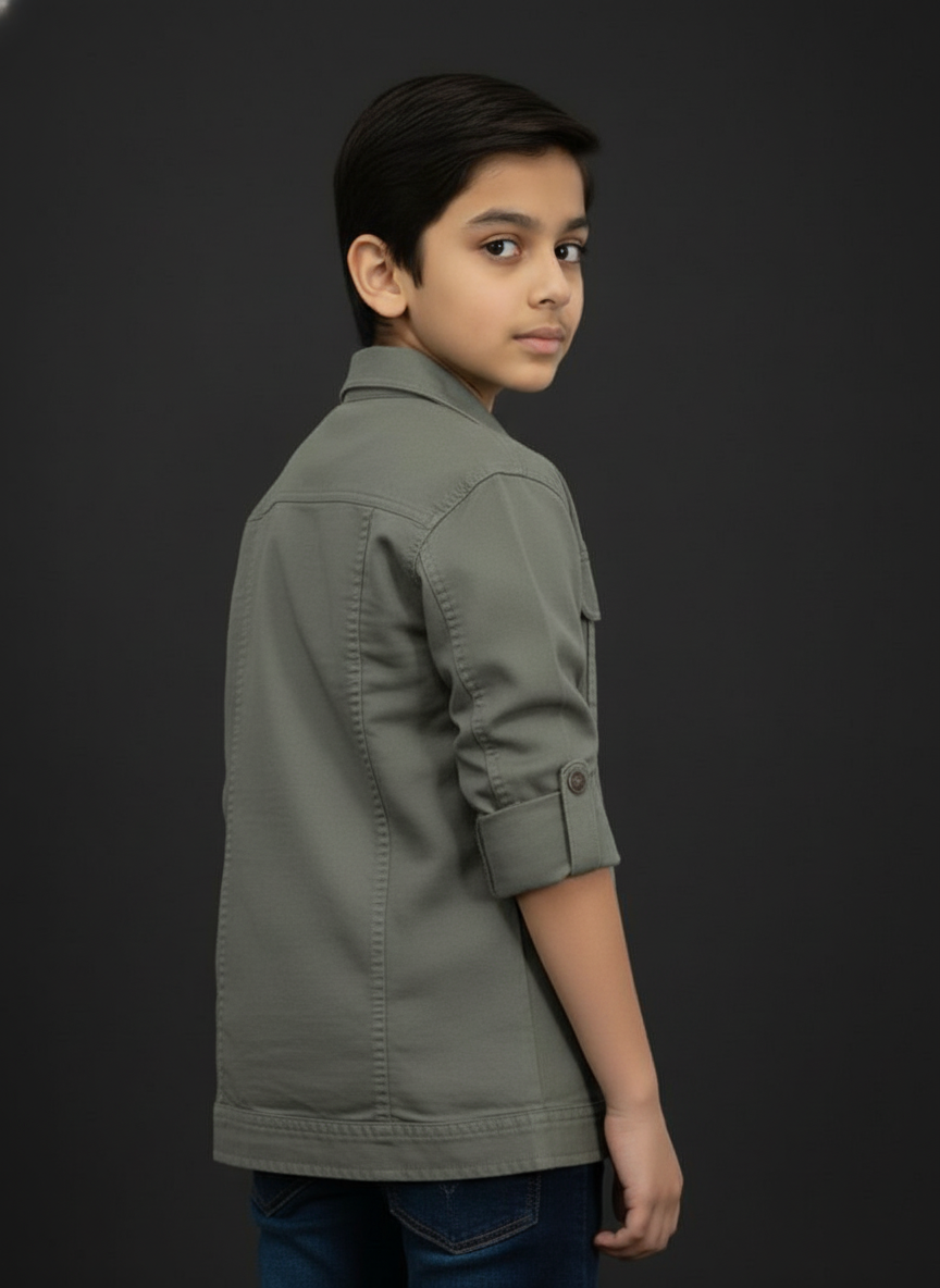 Comfortable Green and khaki Long Sleeve Casual Shirt | 3212