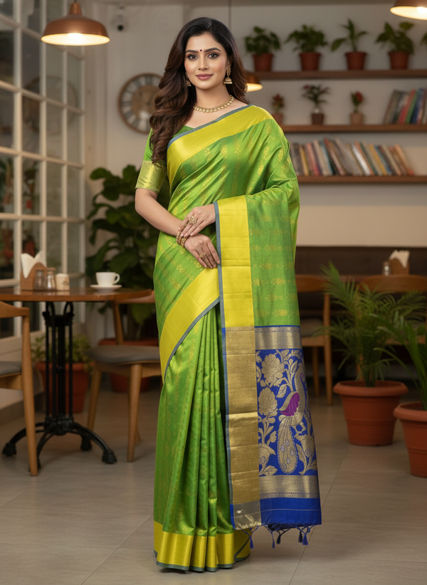 Green Pure Kancheepuram Silk Saree |AS-0073