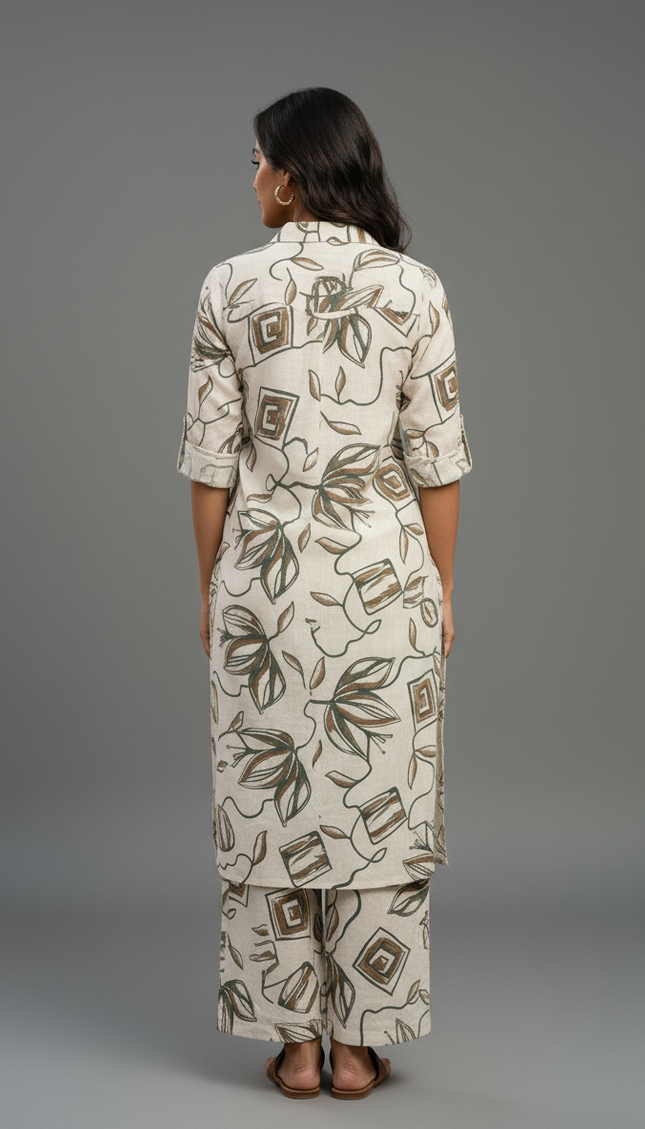 Green and white  cotton Printed Co-Ord Set For Women|K5_2