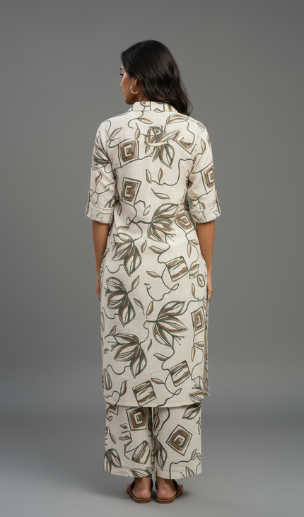 Green and white  cotton Printed Co-Ord Set For Women|K5_2