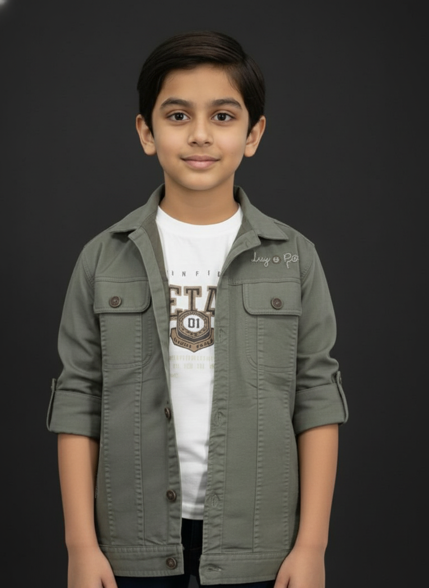 Comfortable Green and khaki Long Sleeve Casual Shirt | 3212