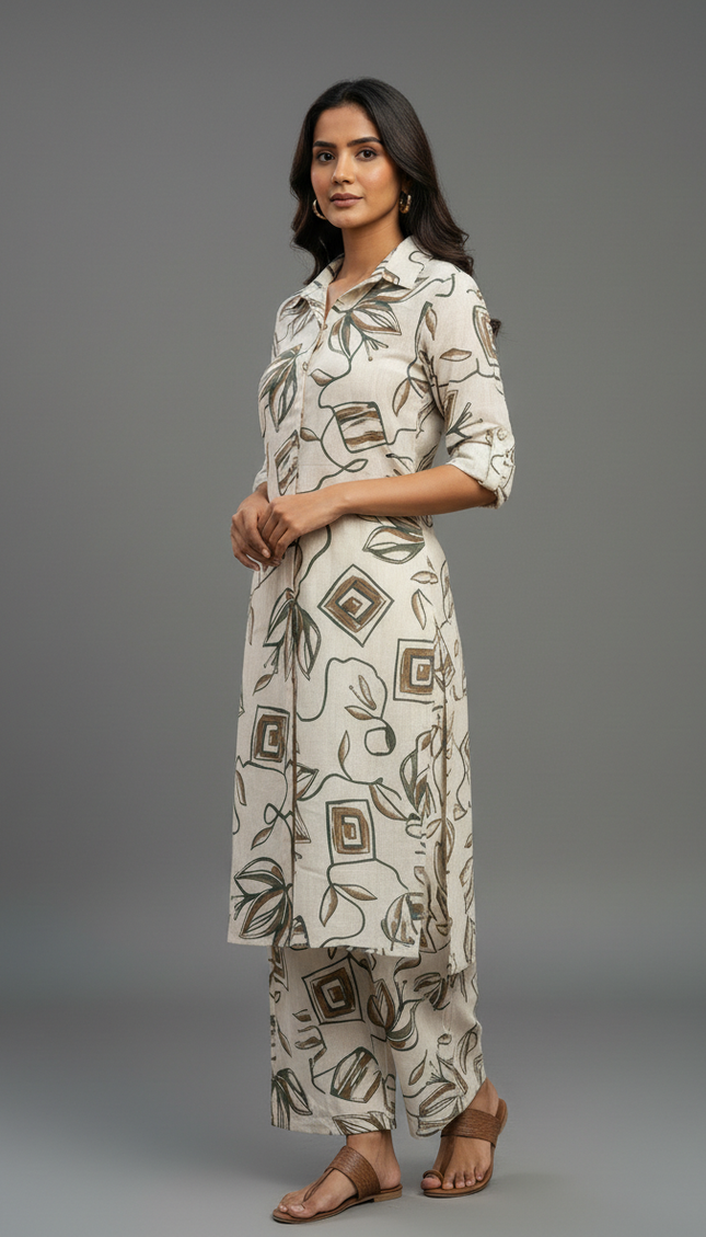 Green and white  cotton Printed Co-Ord Set For Women|K5_2